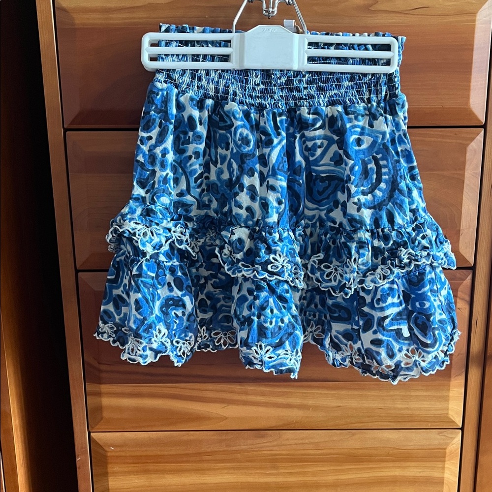 House of Harlow 1960 blue and white ruffle mini skirt, eyelet, size Small